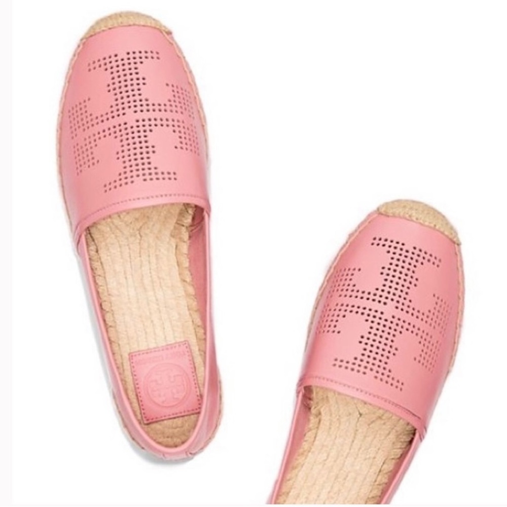 Tory Burch Pink Perforated Logo Espadrille Shoes 10.5